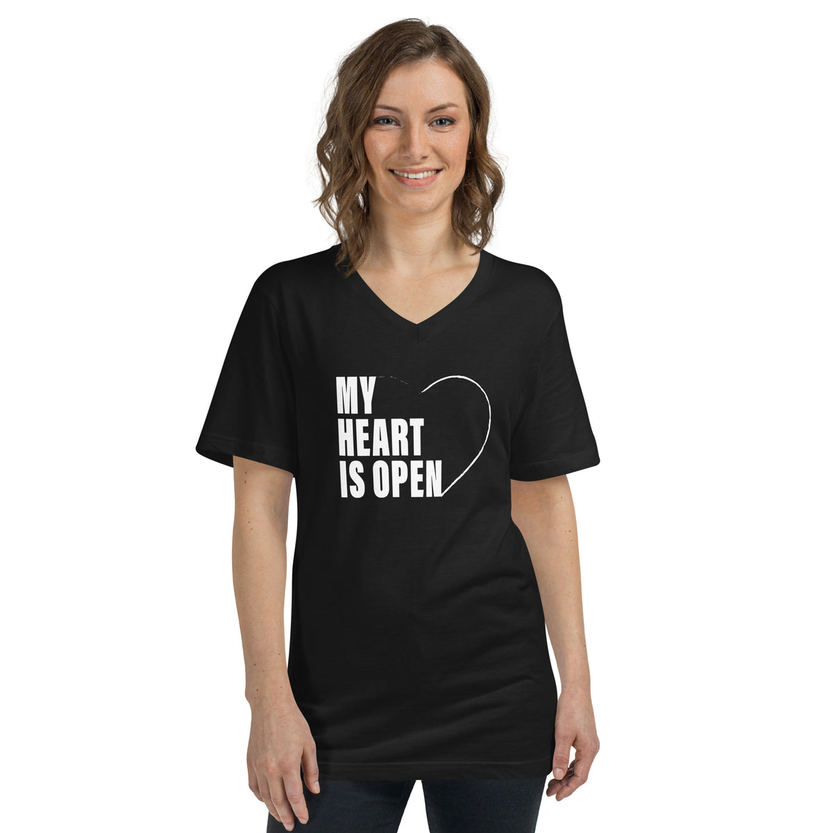 My Heart Is Open (Women-Black) - Unisex Short Sleeve V-Neck T-Shirt