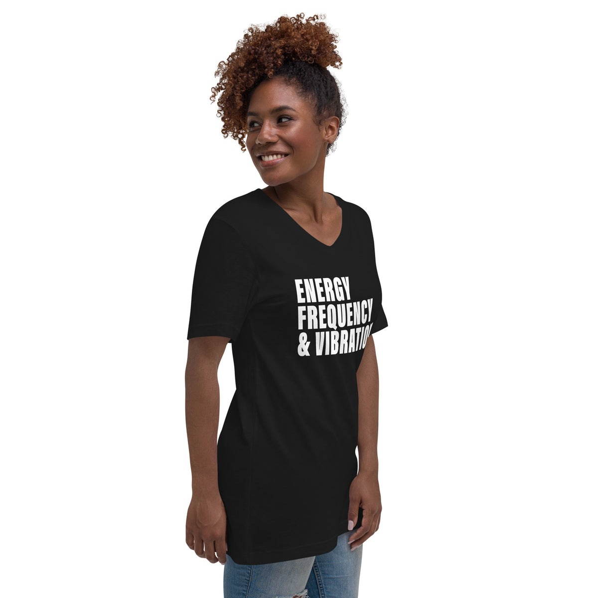Energy Frequency & Vibration (Women-Black) - Unisex Short Sleeve V-Neck T-Shirt
