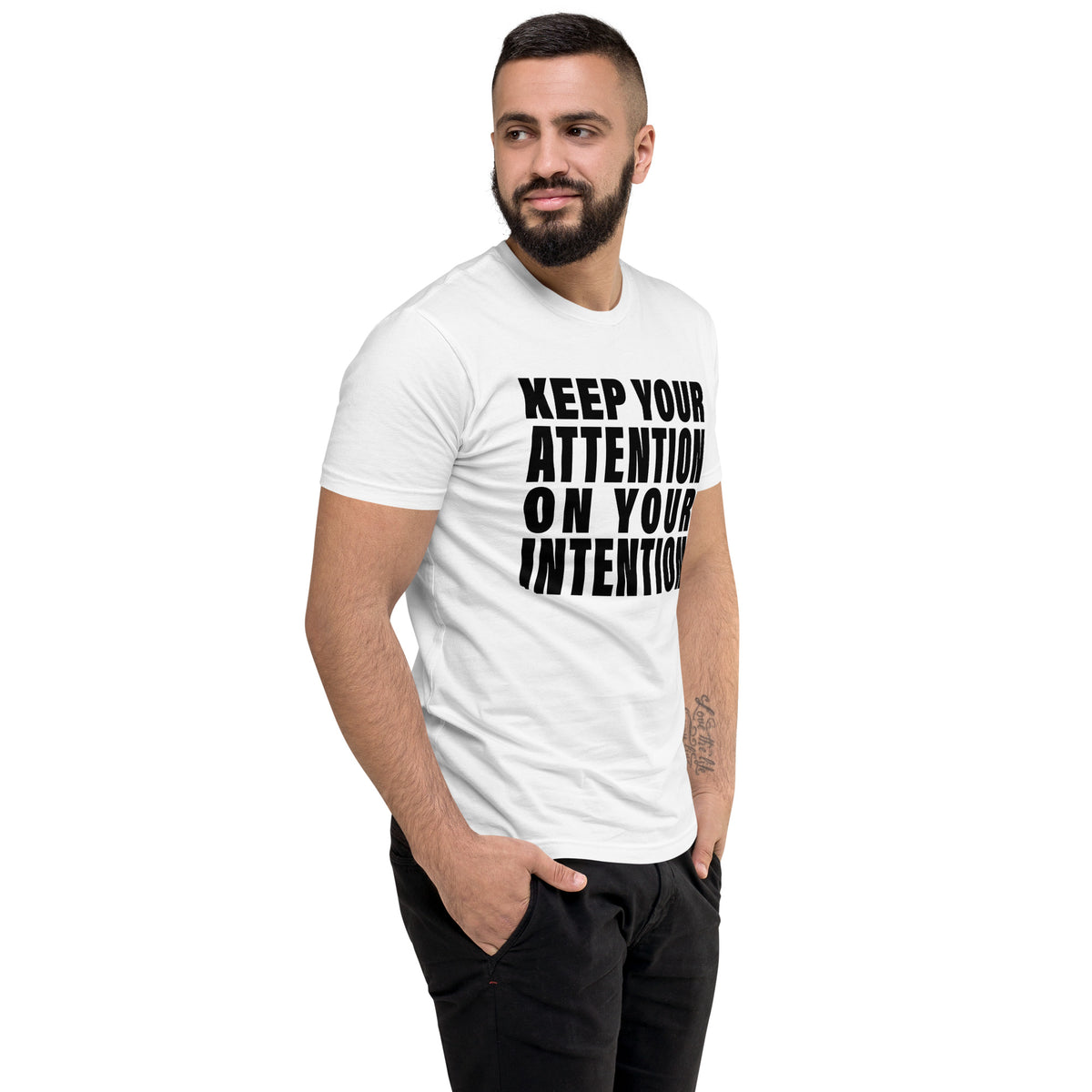 Keep Your Attention On Your Intention (Men-White) Short Sleeve T-shirt