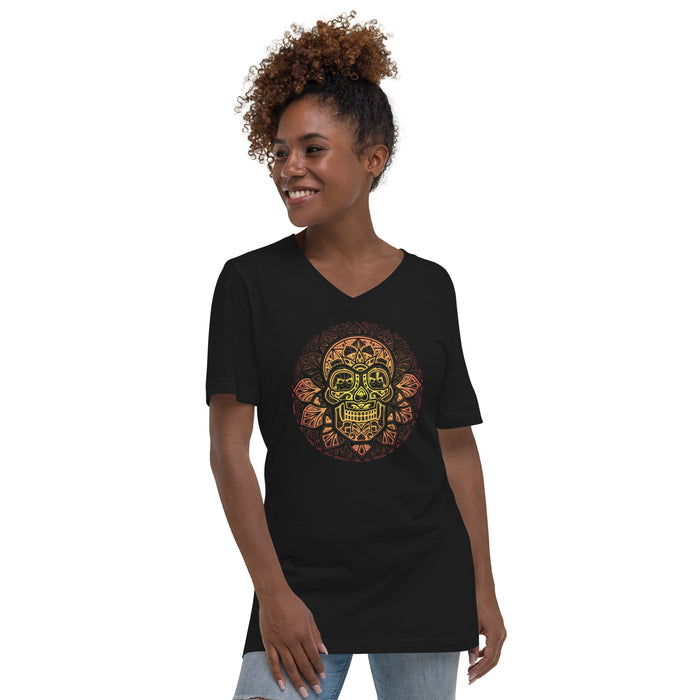 Sacred Skull (Women-Black) - Unisex Short Sleeve V-Neck T-Shirt