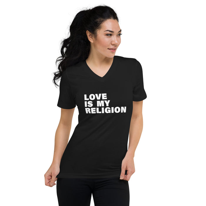 Love Is My Religion (Women-Black) - Unisex Short Sleeve V-Neck T-Shirt