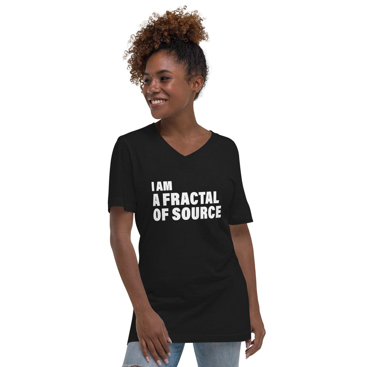 I Am A Fractal Of Source (Women-Black) - Unisex Short Sleeve V-Neck T-Shirt