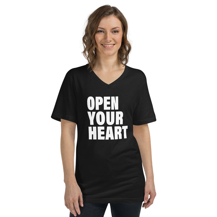 Open Your Heart (Women-Black) - Unisex Short Sleeve V-Neck T-Shirt