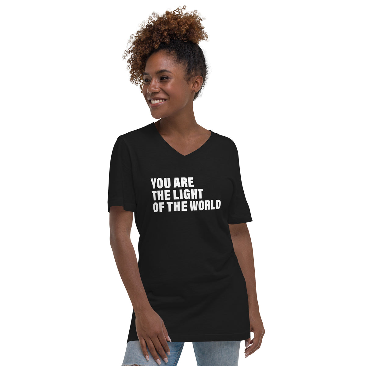 You Are The Light Of The World (Women-Black) - Unisex Short Sleeve V-Neck T-Shirt