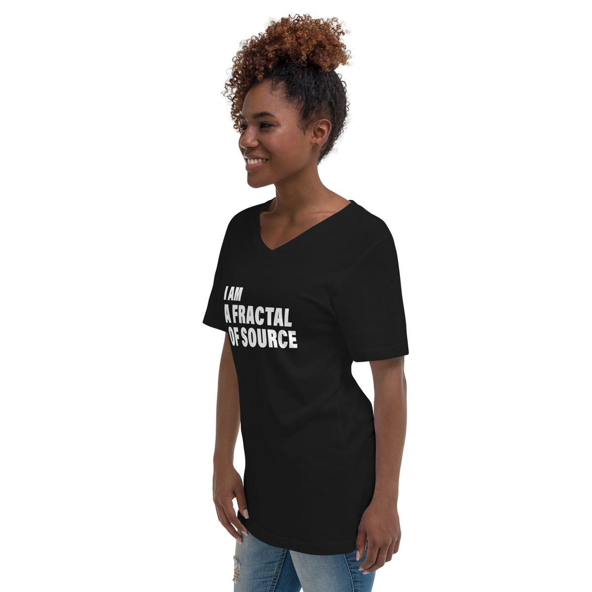 I Am A Fractal Of Source (Women-Black) - Unisex Short Sleeve V-Neck T-Shirt