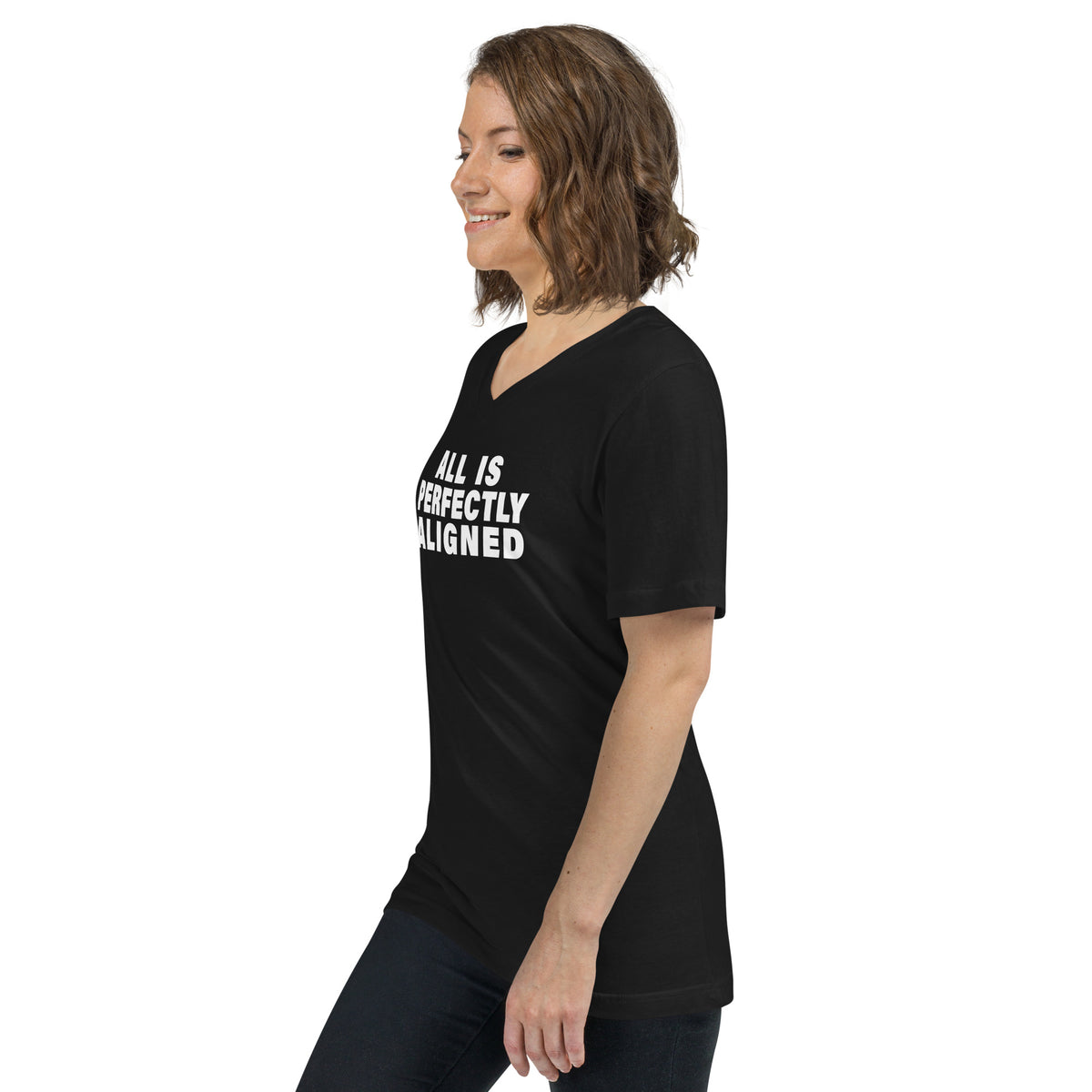 All Is Perfectly Aligned (Women-Black) - Unisex Short Sleeve V-Neck T-Shirt