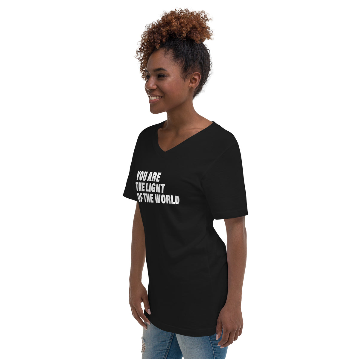 You Are The Light Of The World (Women-Black) - Unisex Short Sleeve V-Neck T-Shirt