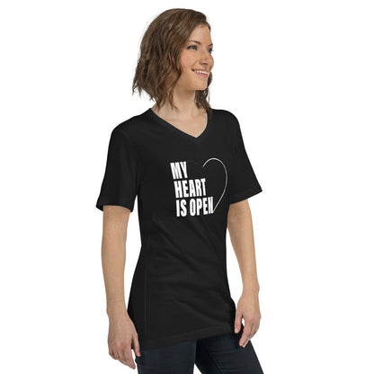 My Heart Is Open (Women-Black) - Unisex Short Sleeve V-Neck T-Shirt