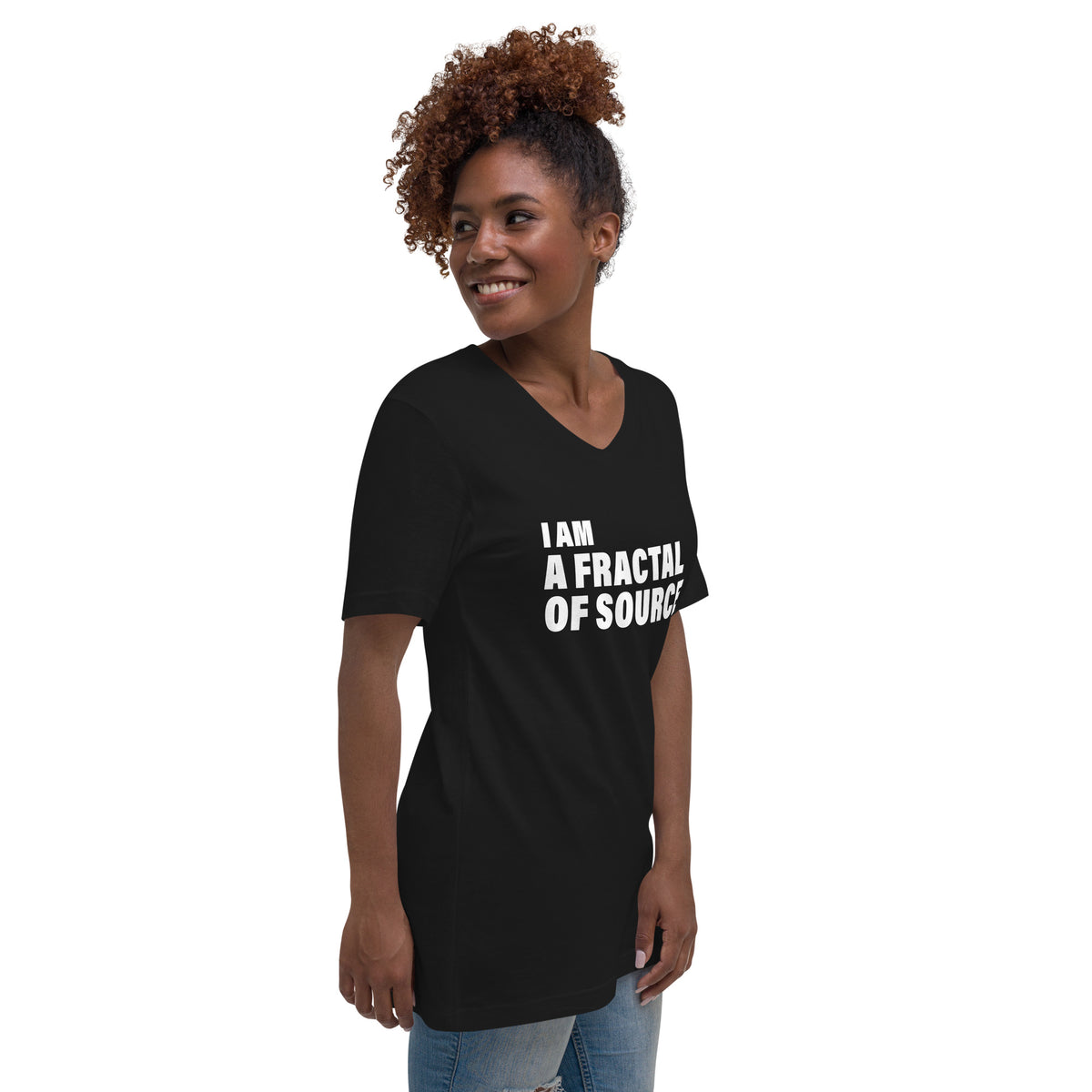 I Am A Fractal Of Source (Women-Black) - Unisex Short Sleeve V-Neck T-Shirt