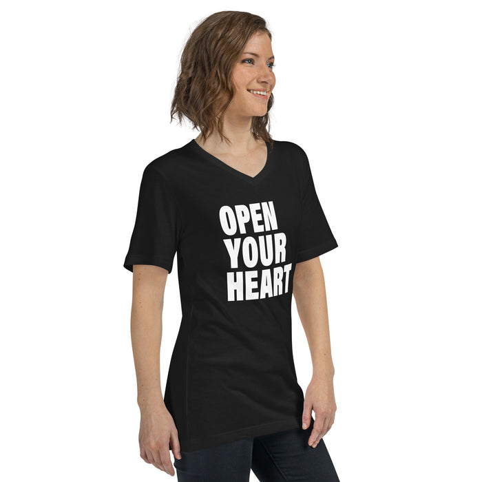 Open Your Heart (Women-Black) - Unisex Short Sleeve V-Neck T-Shirt