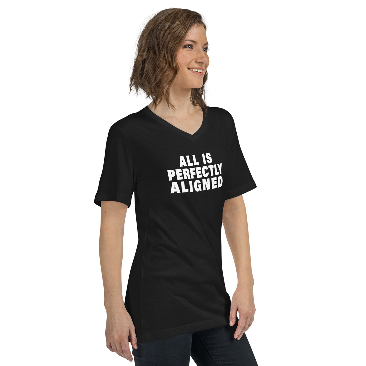 All Is Perfectly Aligned (Women-Black) - Unisex Short Sleeve V-Neck T-Shirt