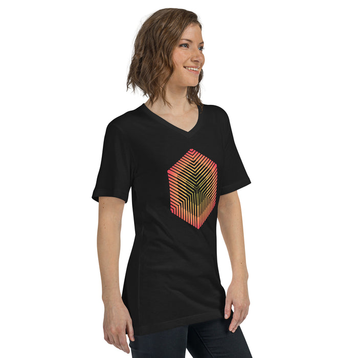 Hexacube (Women-Black) - Unisex Short Sleeve V-Neck T-Shirt