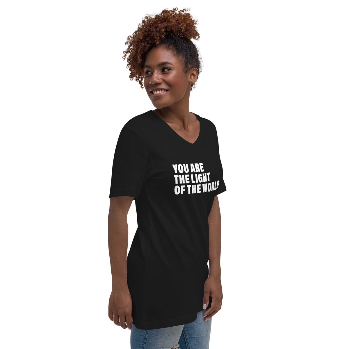 You Are The Light Of The World (Women-Black) - Unisex Short Sleeve V-Neck T-Shirt