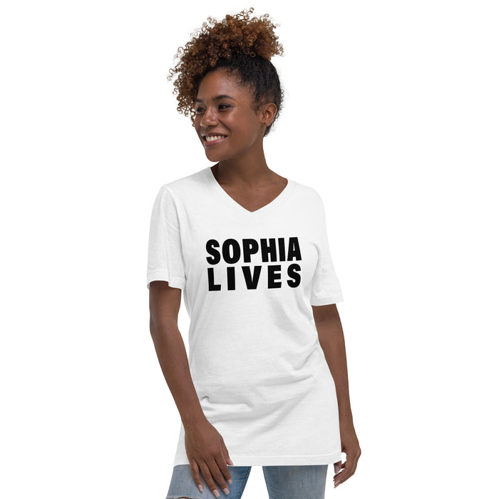 Sophia Lives (Women-White) - Unisex Short Sleeve V-Neck T-Shirt