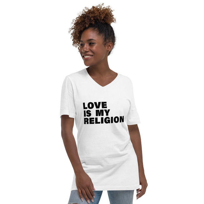 Love Is My Religion (Women-White) - Unisex Short Sleeve V-Neck T-Shirt