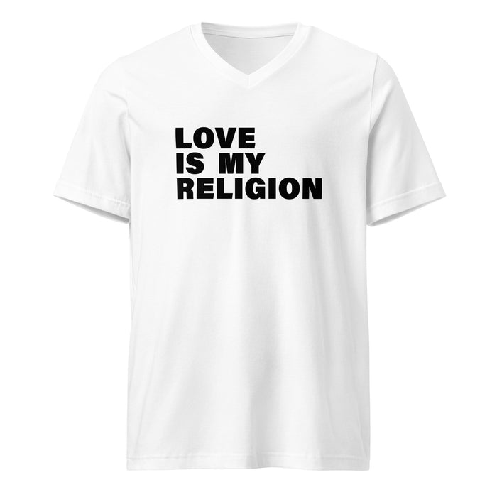 Love Is My Religion (Women-White) - Unisex Short Sleeve V-Neck T-Shirt