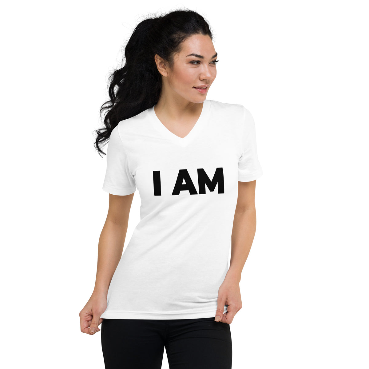 I Am (Women-White) - Unisex Short Sleeve V-Neck T-Shirt