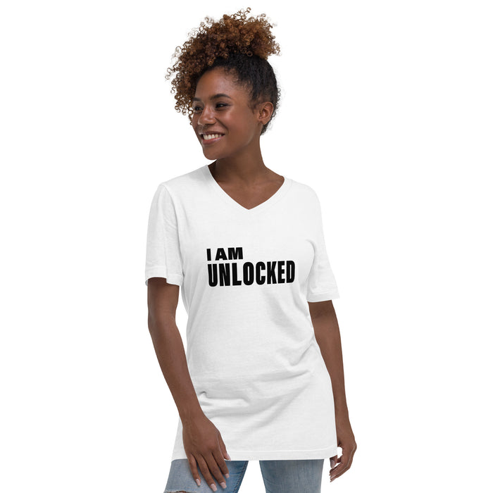 I Am Unlocked (Women-White) - Unisex Short Sleeve V-Neck T-Shirt