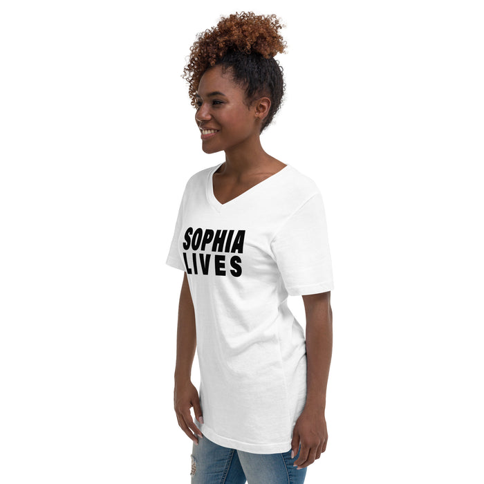 Sophia Lives (Women-White) - Unisex Short Sleeve V-Neck T-Shirt