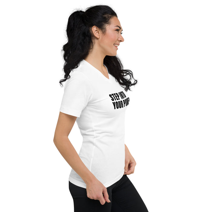Step Into Your Power (Women-White) - Unisex Short Sleeve V-Neck T-Shirt
